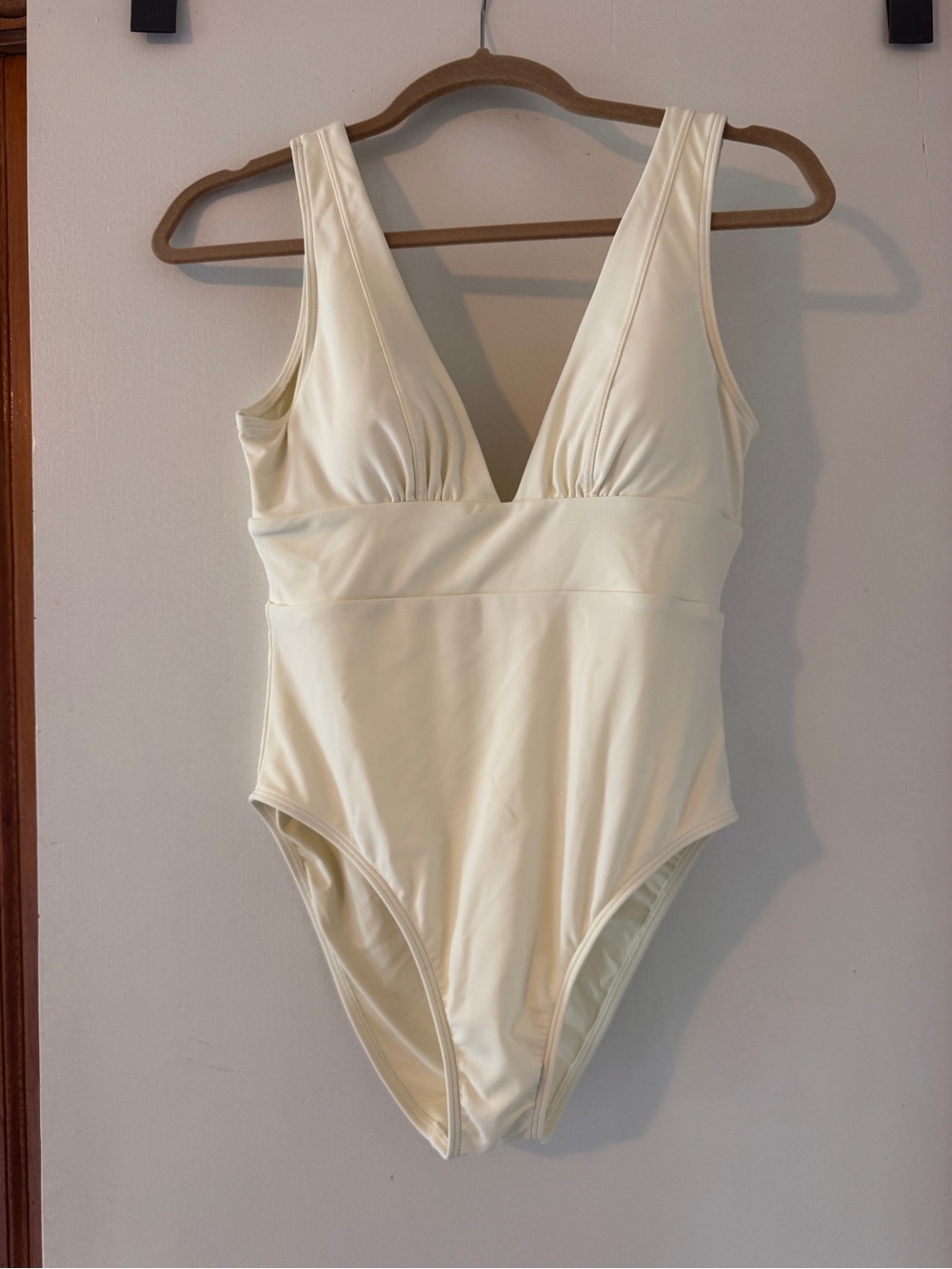 Quince White Italian Plunge One-Piece Swimsuit - Picture 3 of 4